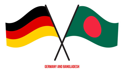 Germany and Bangladesh Flags Crossed And Waving Flat Style. Official Proportion. Correct Colors.