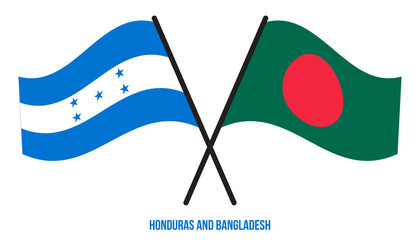 Honduras and Bangladesh Flags Crossed And Waving Flat Style. Official Proportion. Correct Colors.