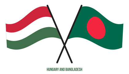 Hungary and Bangladesh Flags Crossed And Waving Flat Style. Official Proportion. Correct Colors.