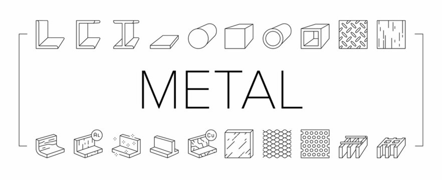 Metal Material Construction Beam Icons Set Vector .