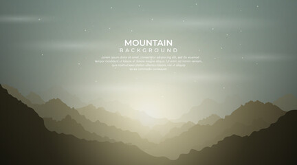 Mountain vector landscapes in a flat style. Natural wallpapers are a minimalist, polygonal concept. Sunrise, misty terrain with slopes, mountains near the forest. Vector illustration