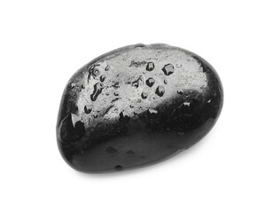 Wet stone with water drops isolated on white