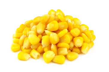 Heap of yellow sweet corn seeds isolated 
