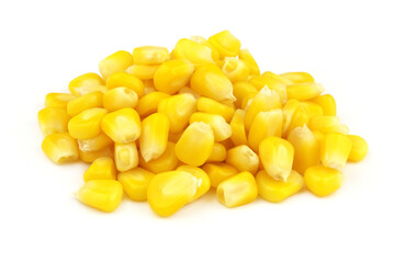 Yellow sweet corn seeds isolated on white background 