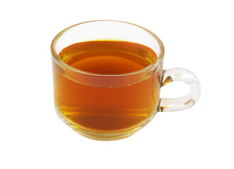 Glass cup of tea isolated on white background