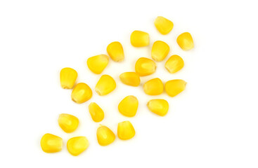 Yellow corn kernels isolated on white background	