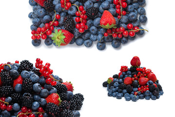 Blackberry, raspberry, blueberry,  red currant and mint background.