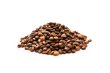 Coffee beans on a white background. Top view.