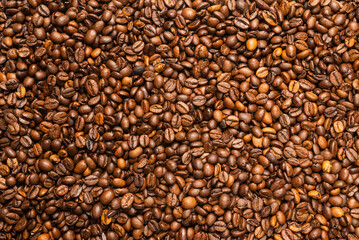 Coffee beans on a white background. Top view.