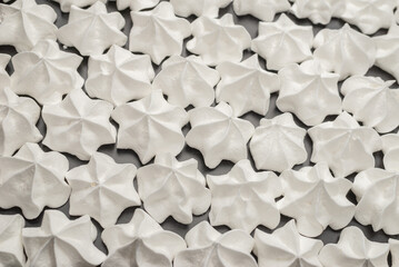 White tasty meringue, homemade dessert.