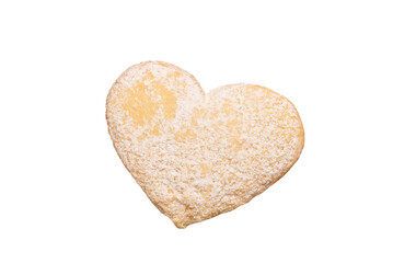 Shortbread in the shape of a heart isolated on white background.