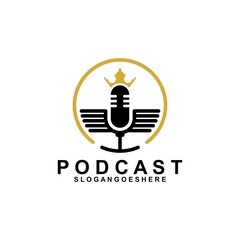 Podcast or Radio Logo design using Microphone, Emblem, Design Concept, Creative Symbol, Icon