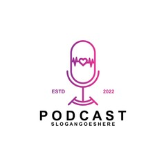 Podcast or Radio Logo design using Microphone, Emblem, Design Concept, Creative Symbol, Icon
