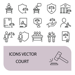 Court icons set . Court pack symbol vector elements for infographic web