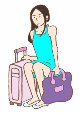 精神科ストレスケア病棟へ入院するため荷物を用意してきたパーソナリティ障害の女性のイラスト