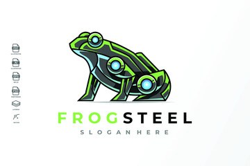 Modern Mecha Robotic Frog Logo Design Template