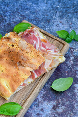   Italian  Focaccia with crispy crust  and  prosciutto . Full 72 hour pizza dough   fermentation  ...
