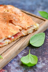   Italian  Focaccia with crispy crust  and  prosciutto . Full 72 hour pizza dough   fermentation   method. Roman style pizza alla pinsa  