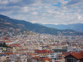 Alanya, turkey, winter walk by mediterranean sea. Ariel view of Alanya harbor from Alanya...