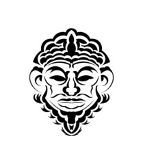 Tribal mask. Monochrome ethnic patterns. Black tattoo in the style of the ancient tribes. Isolated. Vector illustration.