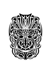Tribal mask. Monochrome ethnic patterns. Black tattoo in Maori style. Isolated. Vector.