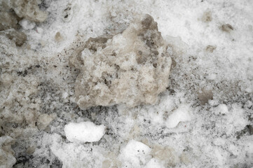 Textured surface of dirty snow with soil