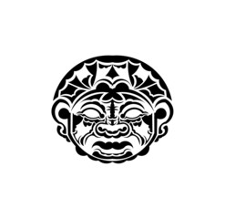Tribal mask. Monochrome ethnic patterns. Black tattoo in Maori style. Isolated. Vector.
