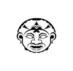 Tribal mask. Monochrome ethnic patterns. Black tattoo in Maori style. Isolated. Vector.