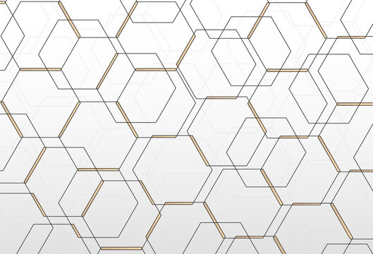 Geometric abstract background with simple hexagonal elements. .Trendy black gold hexagonal lines pattern. Graphic style for wallpaper, wrapping, fabric, apparel