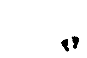 Dos huellas negras en forma de pie sobre un fondo blanco liso y aislado. Vista superio. Copy space