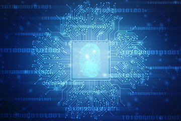 Abstract security system concept with fingerprint on technology background, Fingerprint Scanning Identification System. Biometric Authorization and Business Security Concept