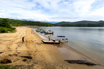 boats moored by the beach
