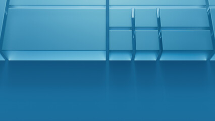 Transparent Blocks on a Blue Surface. Innovative Tech Aesthetic with space for text. 3D Render.