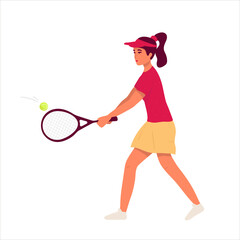 Obraz na płótnie Canvas woman playing tennis. flat character. Vector illustration. Sportswoman playing big tennis. isolated on whine. female taking part at championship or training