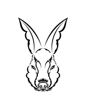 Head of a hare in tattoo style. Isolated symbol of 2023. Handmade.