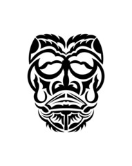 Tribal mask. Traditional totem symbol. Black tattoo in the style of the ancient tribes. Black and white color, flat style. Vector.