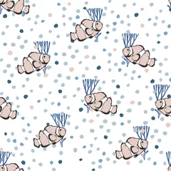 Fotobehang Seamless pattern with clown fish and corals © Podessto