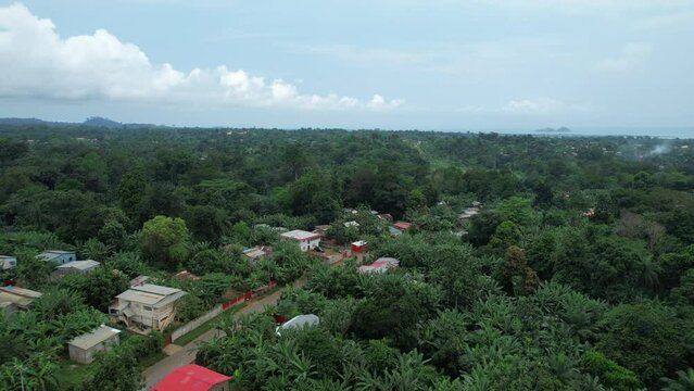 Aerial view from Bobo Forro at Me-Z&oacute;chi District at Sao Tome, Africa