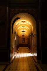 medieval architecture corridor with warm light lighting