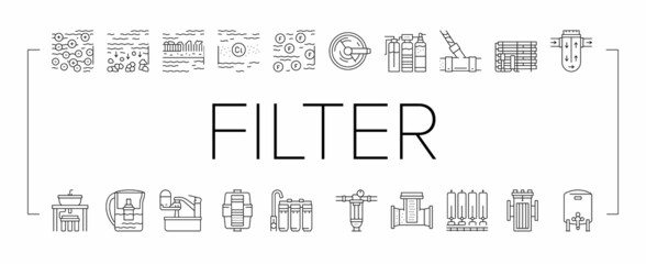 Water Filter Equipment Collection Icons Set Vector .