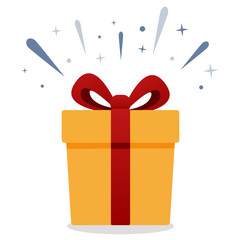 Surprise yellow gift box with red bow