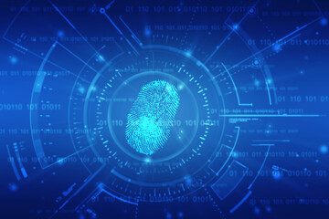 Obraz premium Abstract security system concept with fingerprint on technology background, Fingerprint Scanning Identification System. Biometric Authorization and Business Security Concept