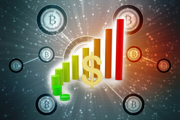 Dollar Financial Success Bar Chart Graph Growing Up 3d Render Illustration