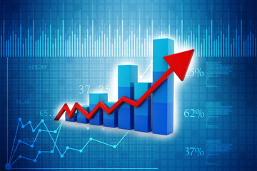 3d rendering business graph and documents. Stock market chart. Business graph background, Financial Background