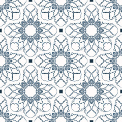 Seamless pattern with monograms. Background with white and blue color. Good for postcards. Veil illustration.