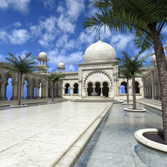 3d illustration of a fantasy place with arabic oder indian building