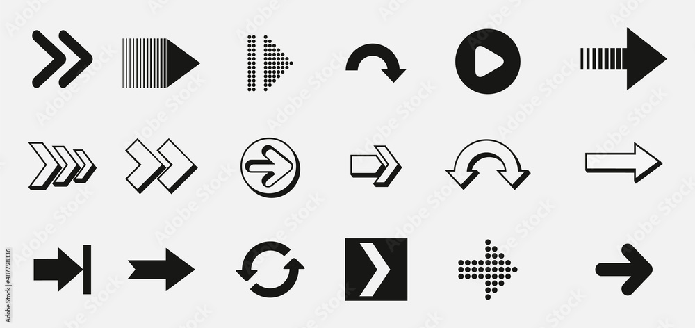 Aufkleber Arrows set. Arrow icon collection. Set different arrows or web design. Arrow flat style isolated on white background - stock vector.