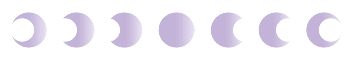 Vector Moon Phases Amethyst Silhouette Logo. Moon Collection Icon. Geometrical Celestial Moon illustration. Crescent Moon Logo. magic, mystery, witch, astrology, astronomy