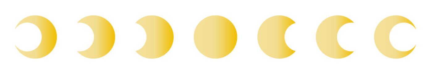 Vector Moon Phases Golden Silhouette Logo. Moon Collection Icon. Geometrical Celestial Moon illustration. Crescent Moon Logo. magic, mystery, witch, astrology, astronomy