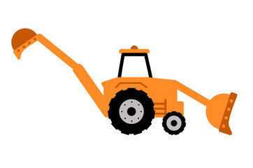 Construction Truck drawing. Kids Digger truck. Excavator icon. Vector illustration isolated.